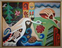 image of a painting by Aka Pereyma titled White Swans from the Ukrainian Folksong Series